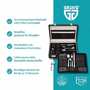 Набір столових приборів GRÄWE Leipzig 68 предметів з нержавіючої сталі 18/0 на 12 персон synthetic.ua - Фото 1