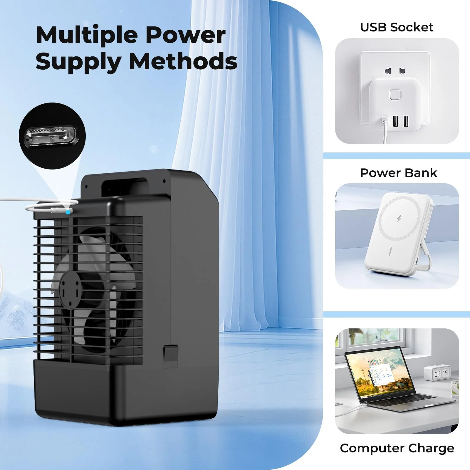 Мобильный мини-кондиционер 4-в-1 с дисплеем 1000 мл 4 скорости Пульт Двойное распыление 7 цветов, фото №7