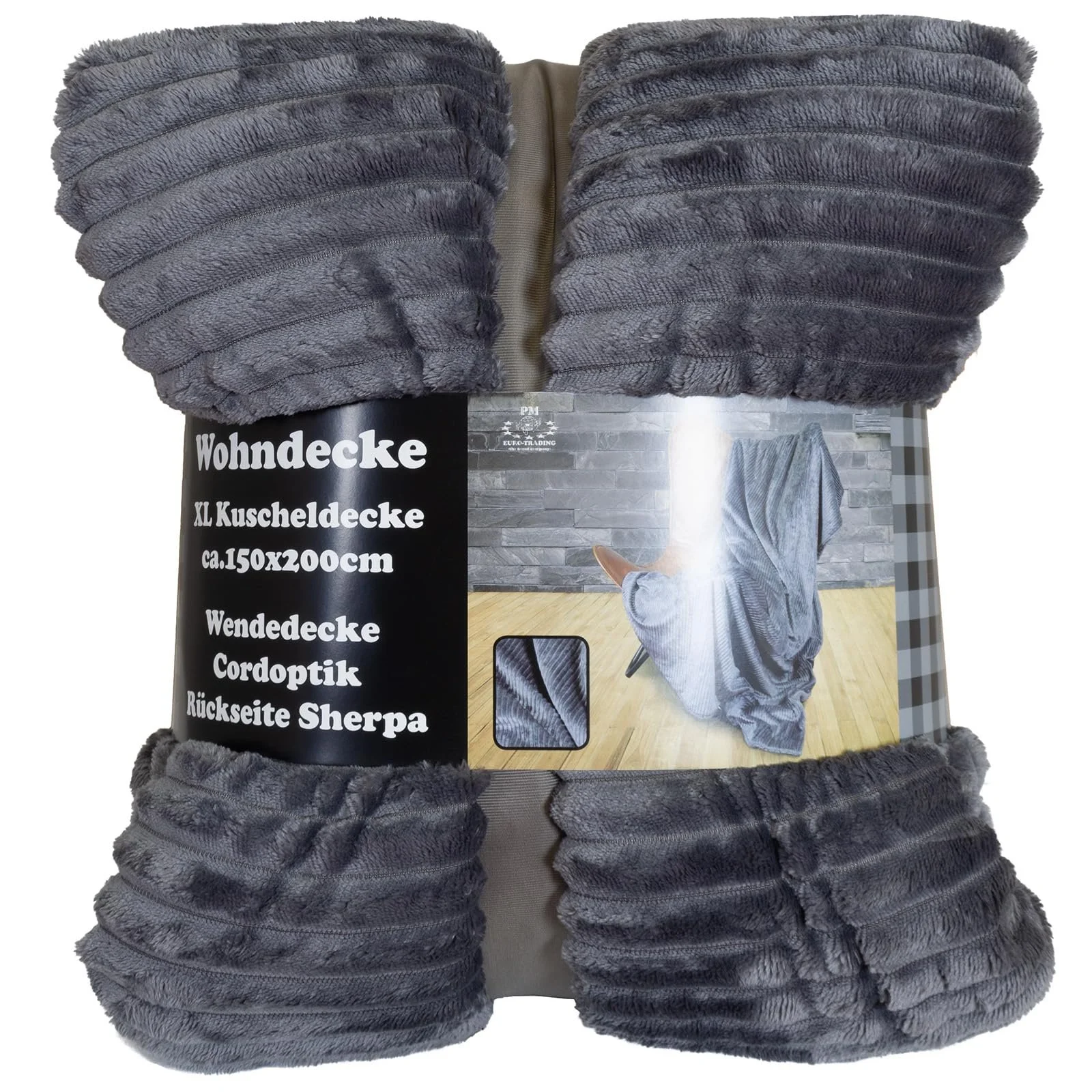 Одеяло Trendyshop365 150 x 200 см, вельветовое, уютное, спинка шерпа, пушистое покрывало (антрацит), фото №7