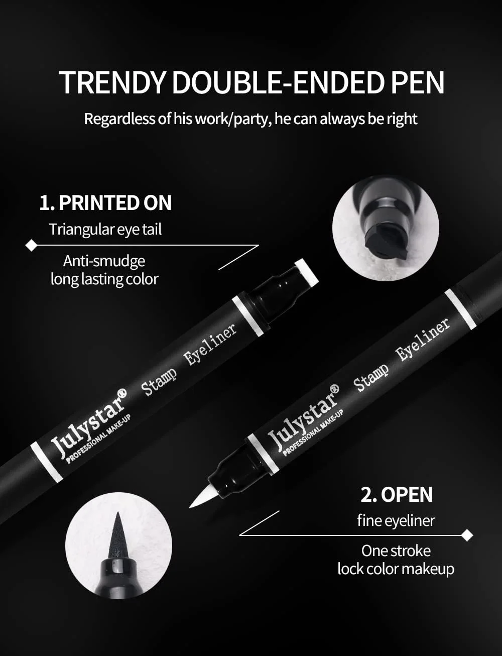 Підводка-штамп Julystar Cool Black Seal водостійка та не розмазується, з двома наконечниками, фото №5 Підводка-штамп Julystar Cool Black Seal водостійка та не розмазується, з двома наконечниками, фото №5