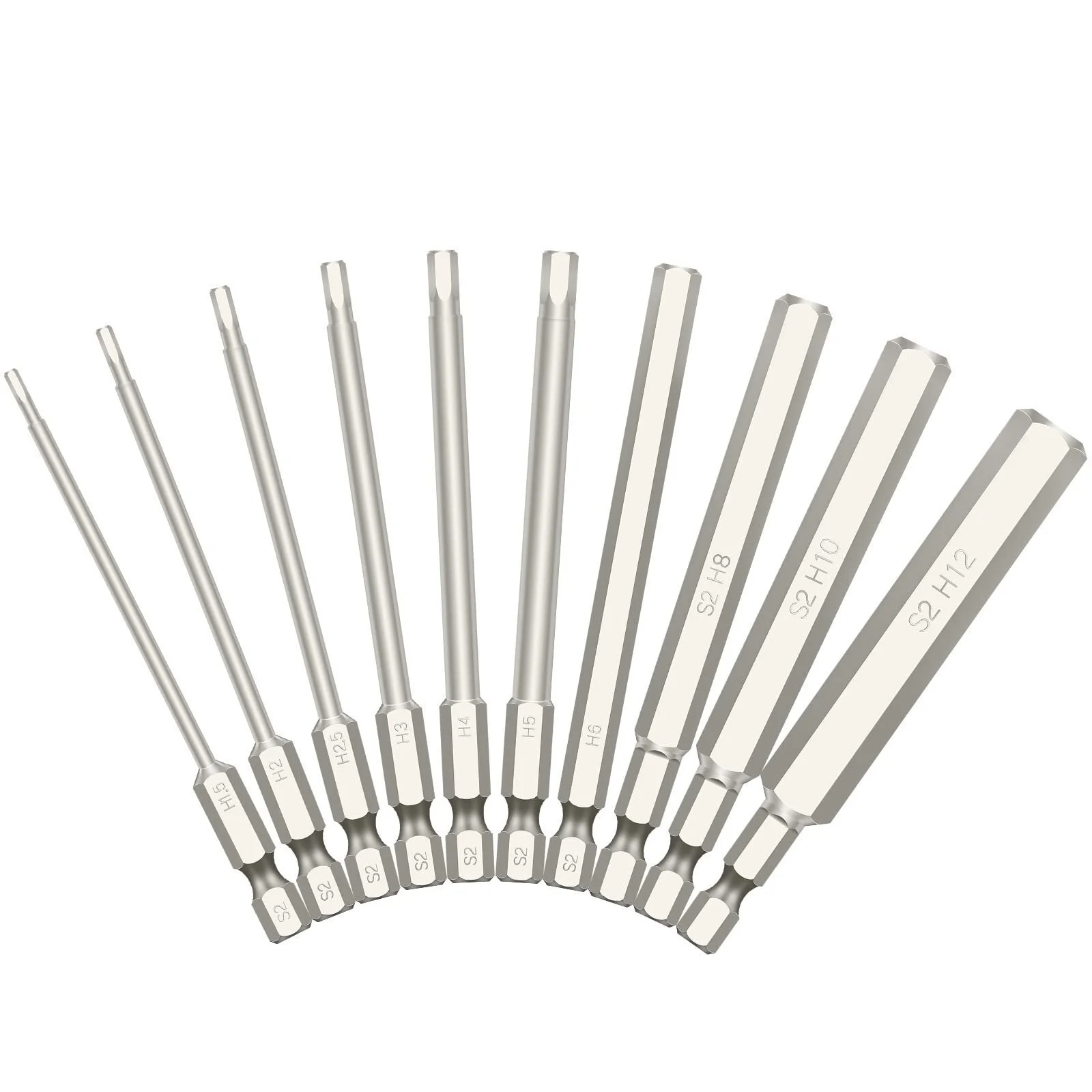 Набір викруток Hakkin 10 шт. 1/4 дюйма 100 мм шестигранний магнітний біт S2 Hex 1.5-12 мм Allen, фото №5