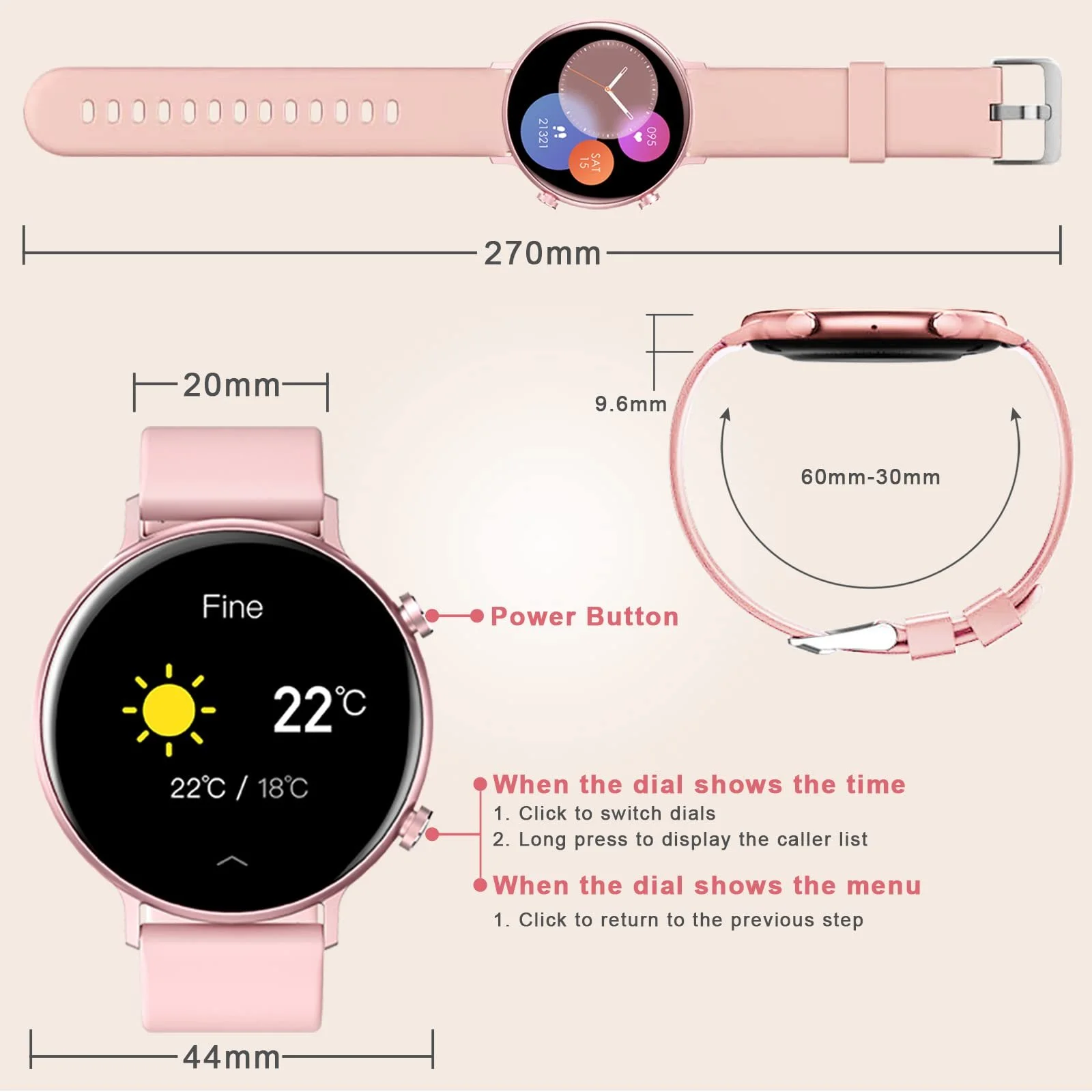 Смартгодинник jianyana Рожевий, фото №3