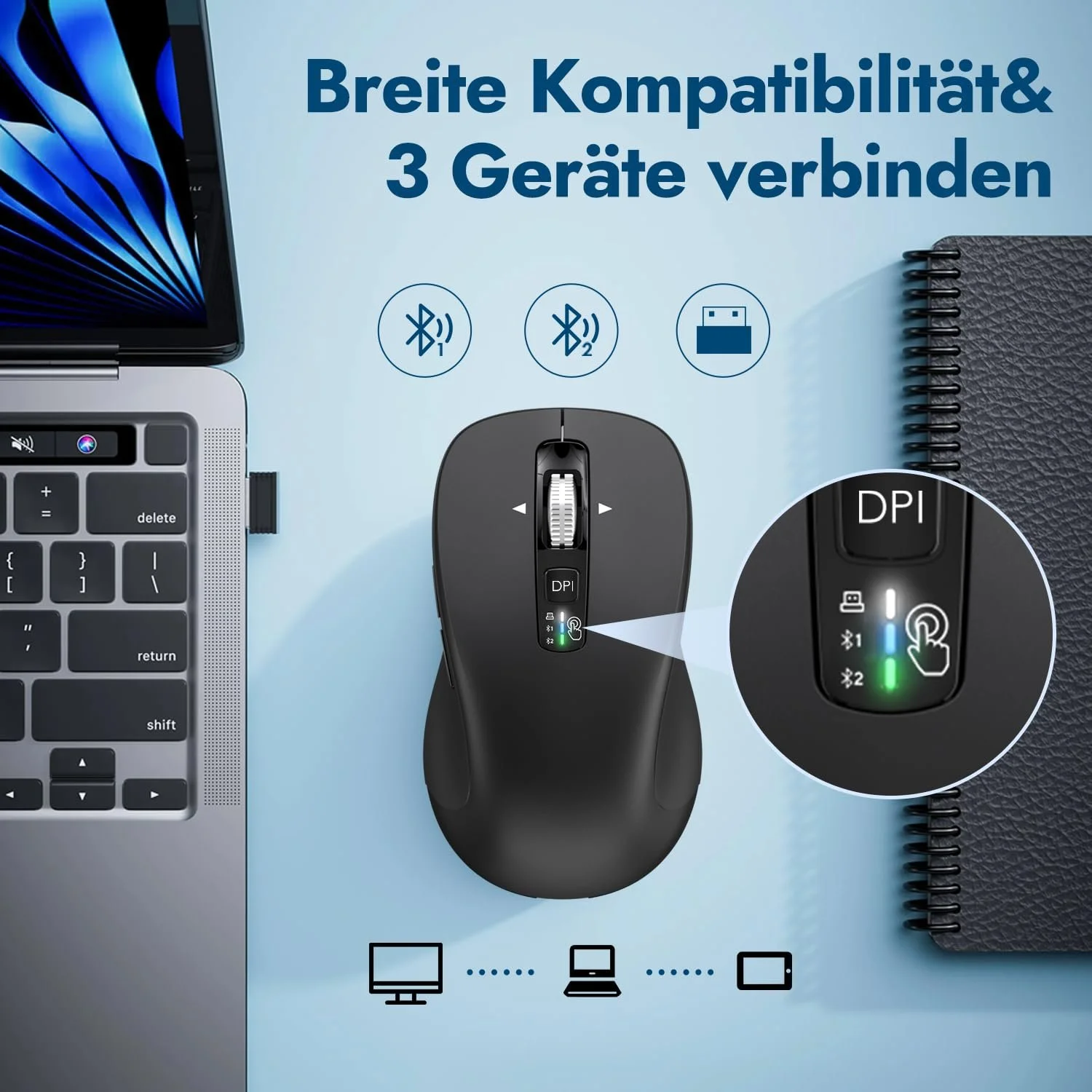 Мышь Беспроводная CITLLA Многофункциональная Bluetooth 4 регулируемых DPI Бесшумная Эргономичная Для Windows Черная, фото №3