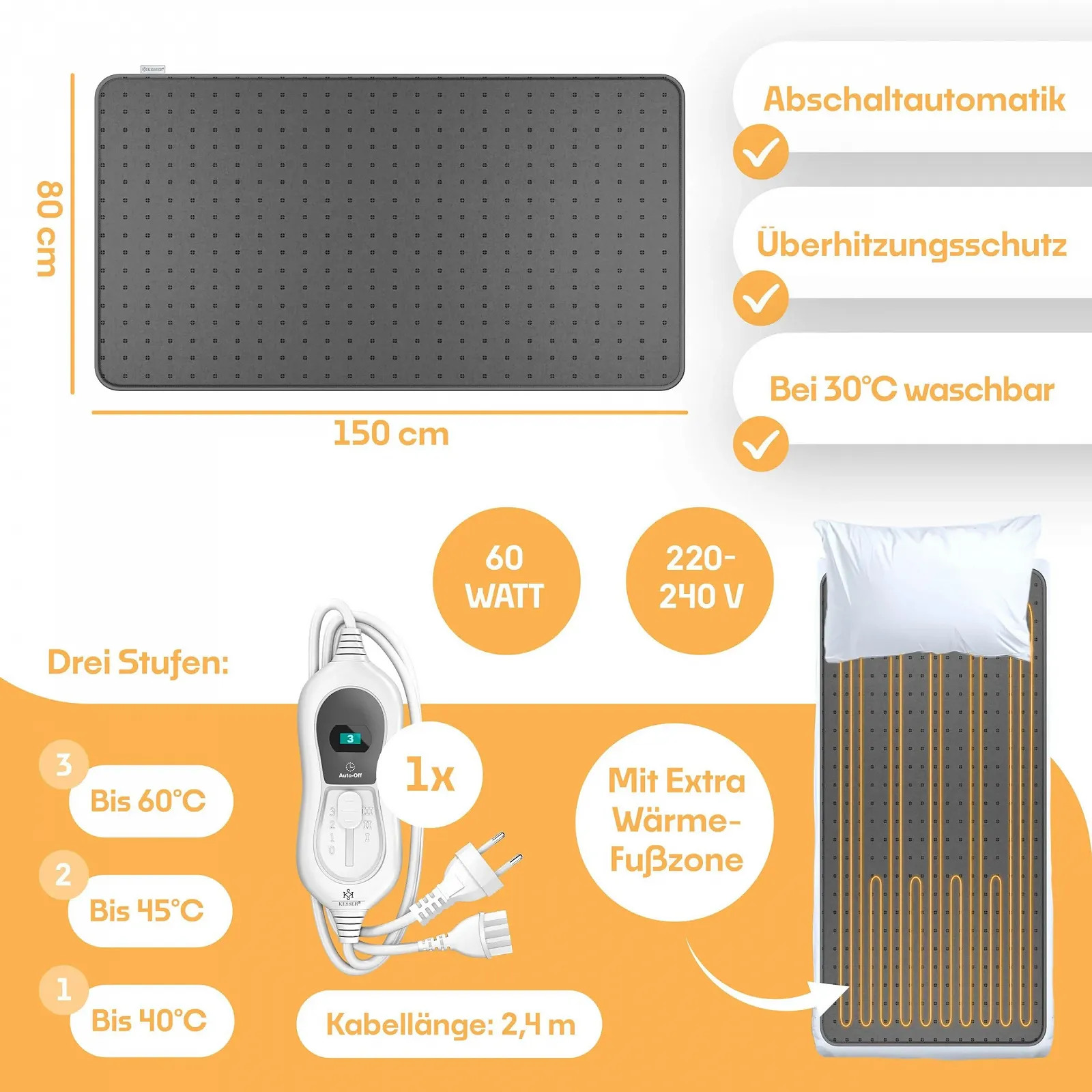 Електрична простирадло KESSER 150 x 80 см, фото №6