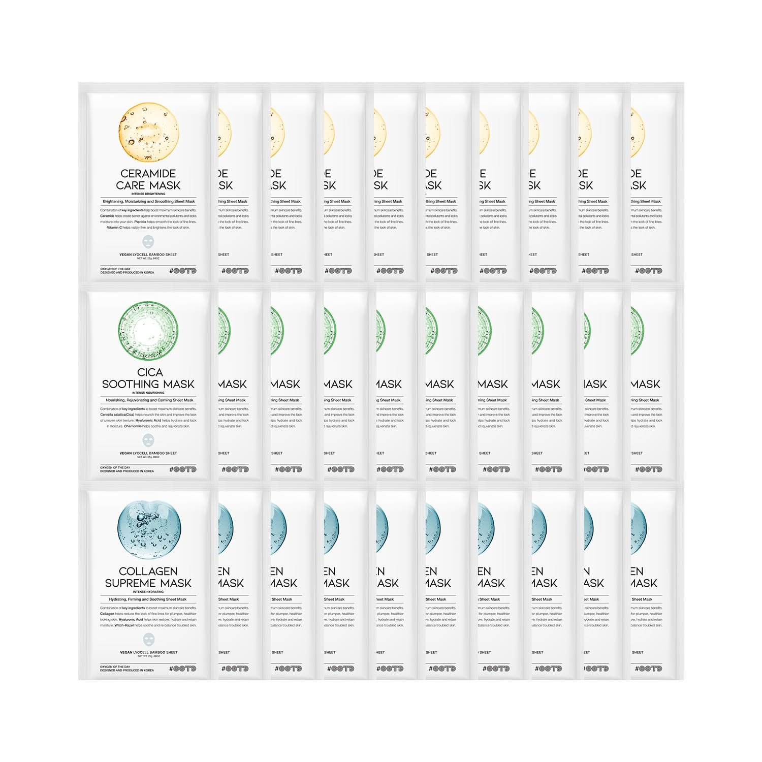 Тканинна маска #OOTD Зволожуюча Веганська Корейська Маска для обличчя Набір 30 шт, фото №1