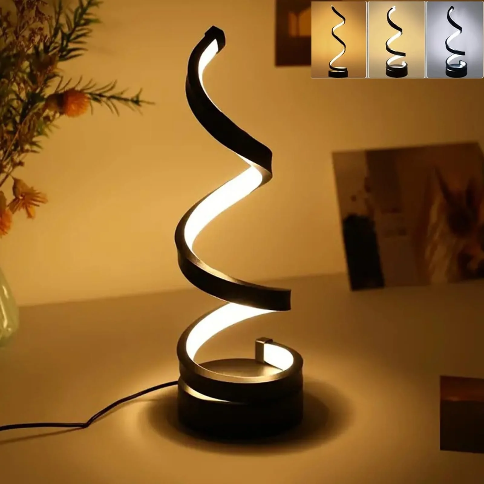 Настільна лампа LED Spiral Design Dimmable USB Чорна 12 x 4 дюйми, фото №1