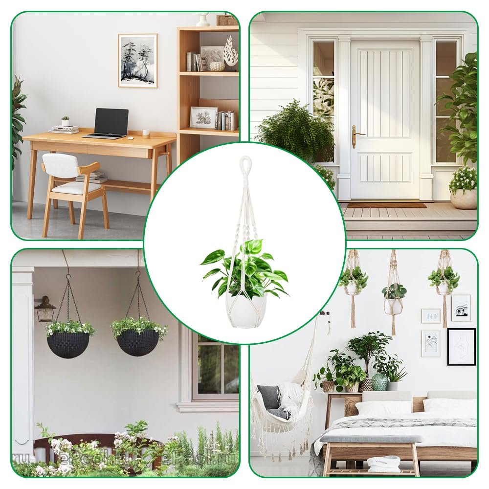 Підвісний кошик Macrame Cotton Rope with Metal Hooks 60 см Set of 2, фото №7 Підвісний кошик Macrame Cotton Rope with Metal Hooks 60 см Set of 2, фото №7