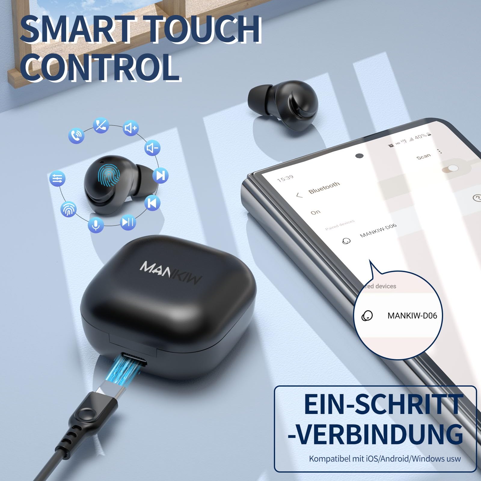 Наушники MANKIW Bluetooth 5.3 Вкладыши С микрофоном Черный, фото №4
