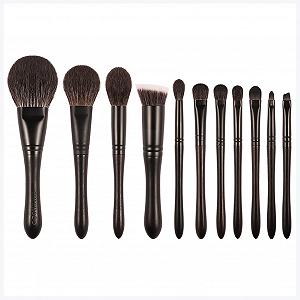 Набір кистей для макіяжу KAYLRE Professional Luxury Black, 11 шт., з волосу лисиці, кози та синтетичного волокна - Фото 1