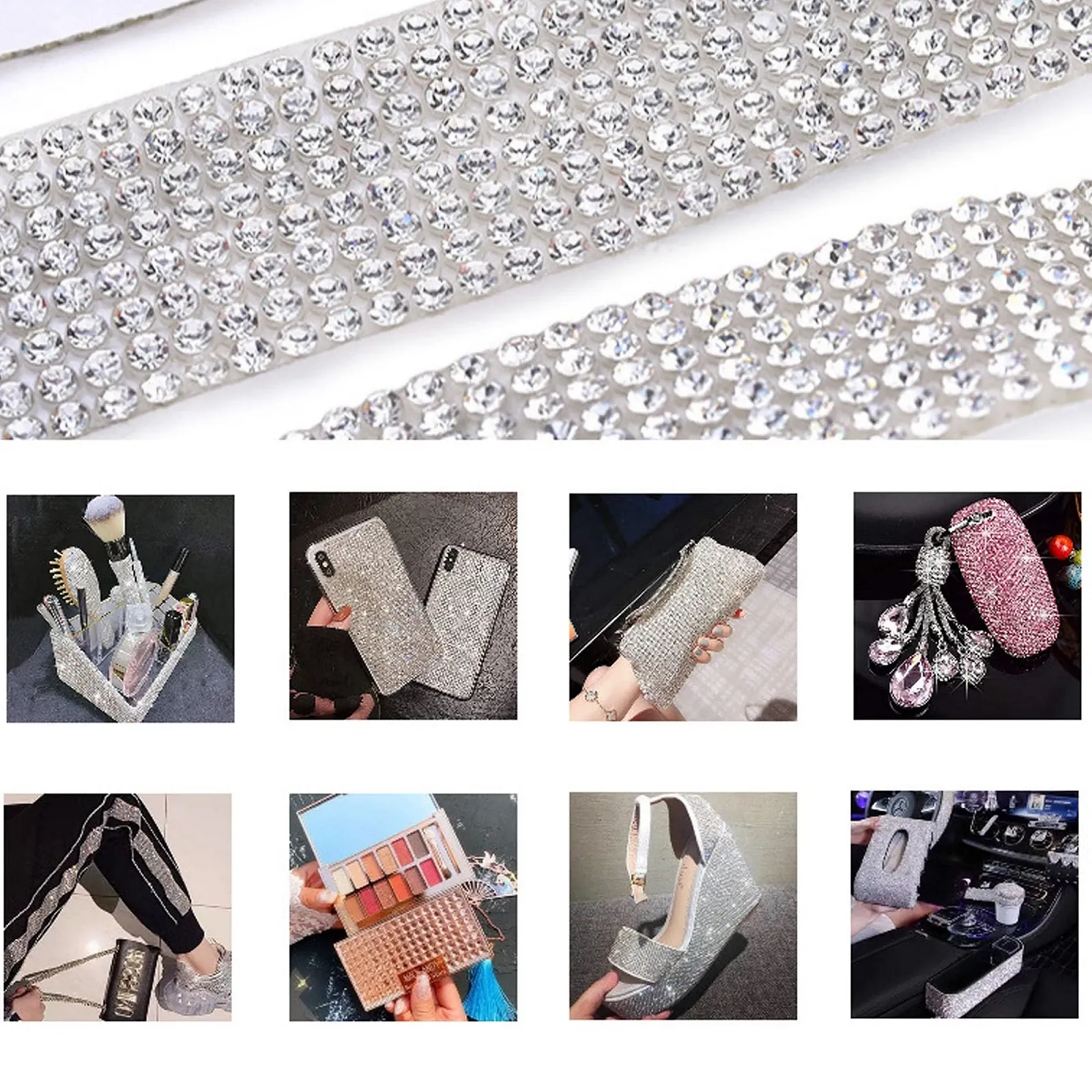 Самоклеюча стрічка зі стразами Кристал Діамант 9 мм, 12 рулонів, різні кольори, фото №5