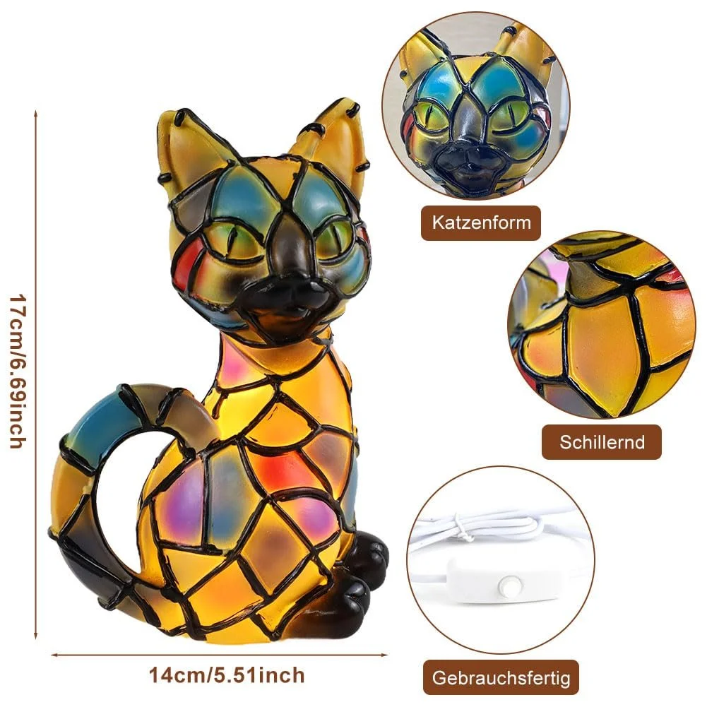 Настільна лампа Aohcae Mosaic Cat LED Tiffany полірезин USB 3D дизайн [Energy Class A], фото №7