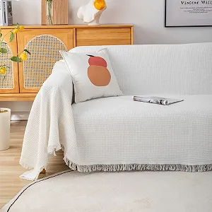 Плед на диван вафельный с кисточками Premium Reversible Белый, 180 x 300 см synthetic.ua - Фото 1