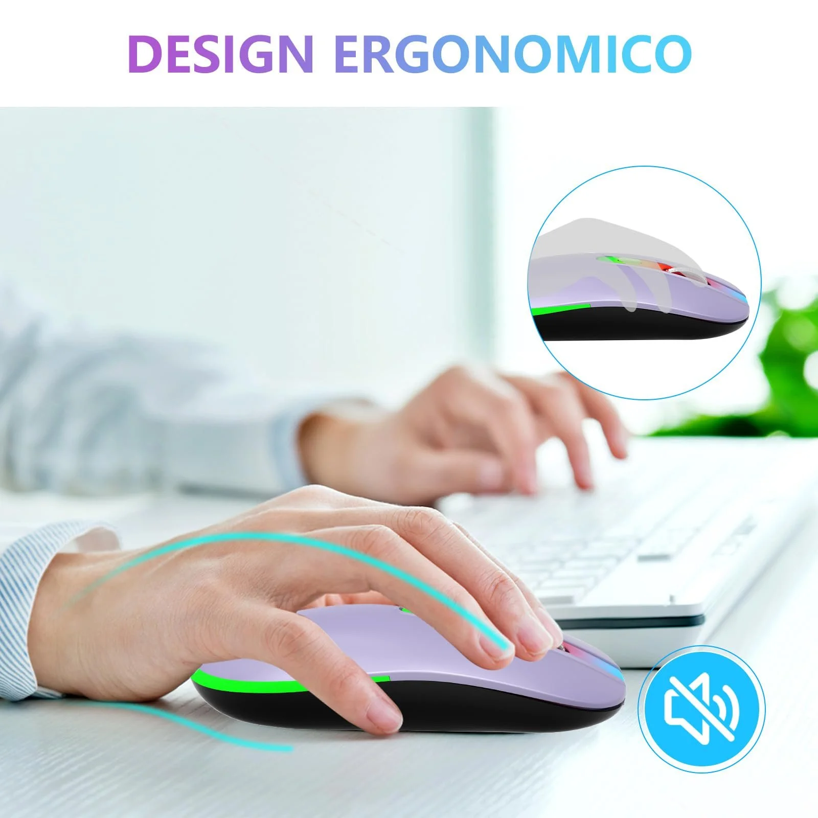 Мышь KBCASE Беспроводная 2.4 GHz USB, Bluetooth 1600 DPI, оптическое отслеживание, перезаряжаемая, игровая, 7 цветов LED подсветки, фото №9