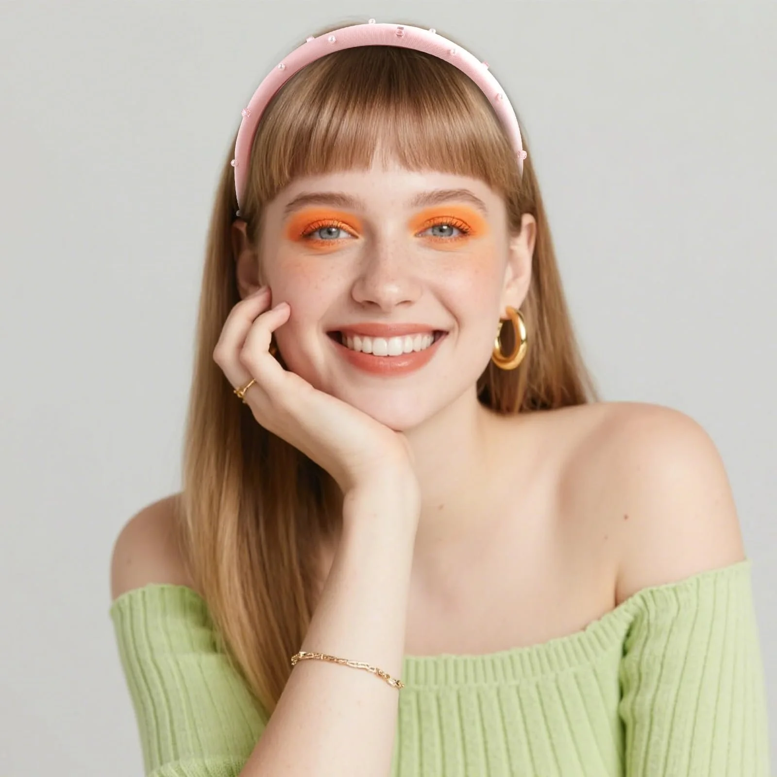 Набір з 3 вузьких обручів для волосся з перлинами, фото №5