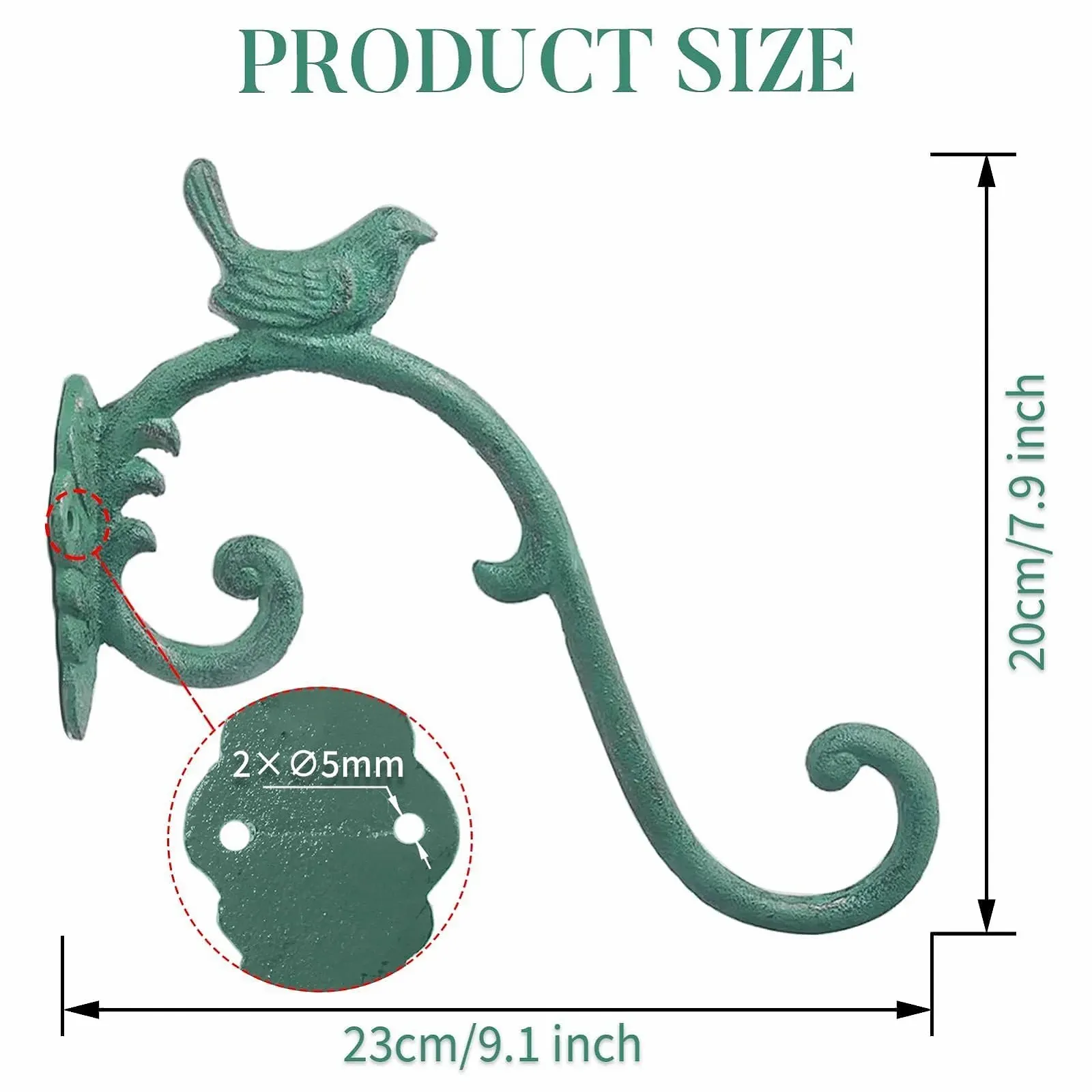 Гачок настінний для підвісних кошиків та горщиків Чавунний із птахом Antique Green, фото №6 Гачок настінний для підвісних кошиків та горщиків Чавунний із птахом Antique Green, фото №6