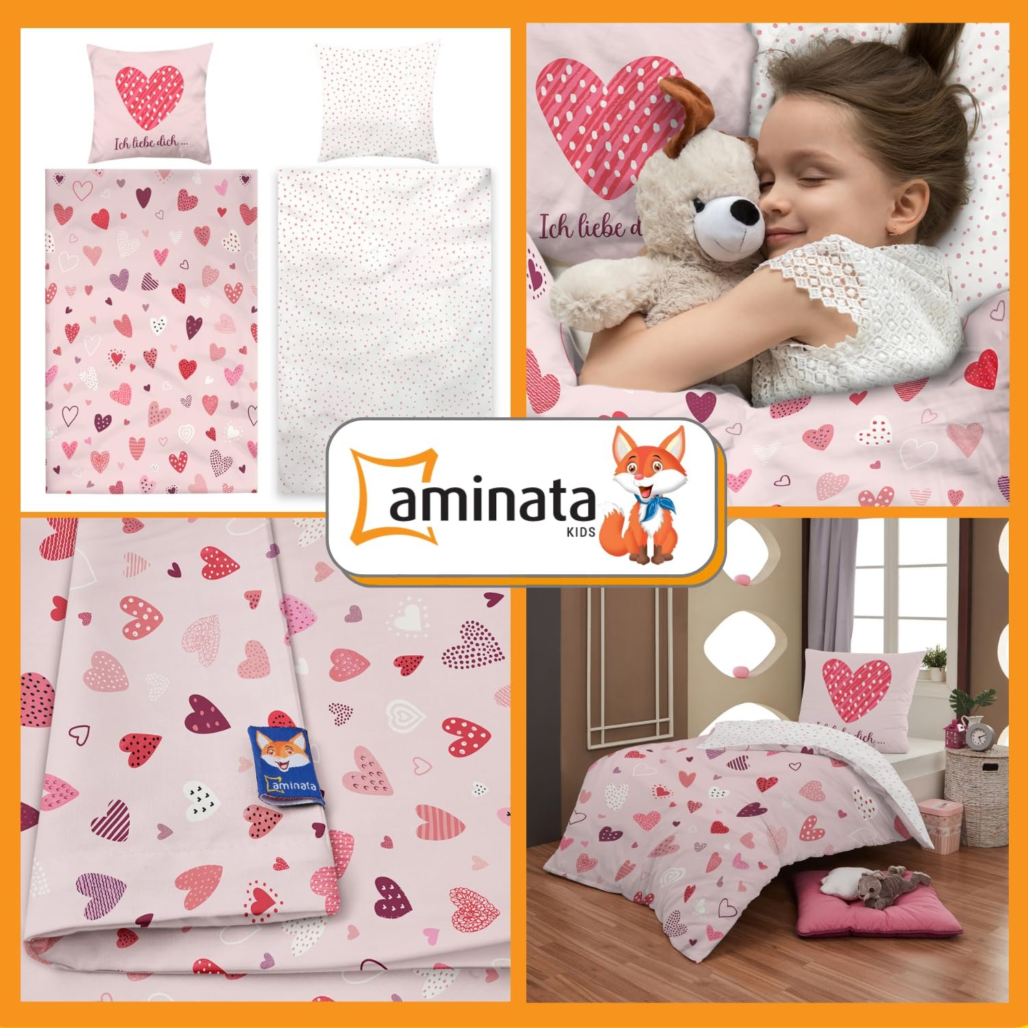 Постільна білизна Aminata kids, 135 x 200 см, Бавовна, Сердечка, Рожевий, Білий, фото №2