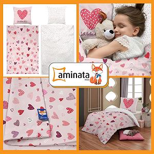 Постільна білизна Aminata kids, 135 x 200 см, Бавовна, Сердечка, Рожевий, Білий synthetic.ua - Фото 1