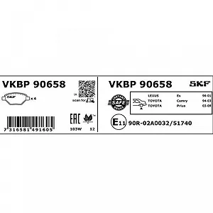 Комплект тормозных колодок, дисковый тормоз SKF VKBP 90658 для TOYOTA LEXUS Задний мост synthetic.ua - Фото 1