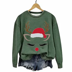 Женский Рождественский Свитшот Рождественский Топ Женская Одежда Мода Повседневный Рождественский Принт Круглый Вырез Без Капюшона Милая Длинная Рубашка synthetic.ua - Фото 1