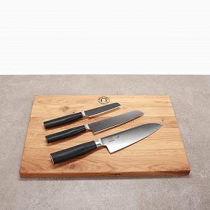 Набір ножів Офісний ніж, Універсальний ніж, Santoku Kai Shun Tim Mälzer Kamagata TMK-0700, TMK-0701, TMK-0702, лезо 18 см + Обробна дошка 40 x 30 см (дуб) - Фото 1