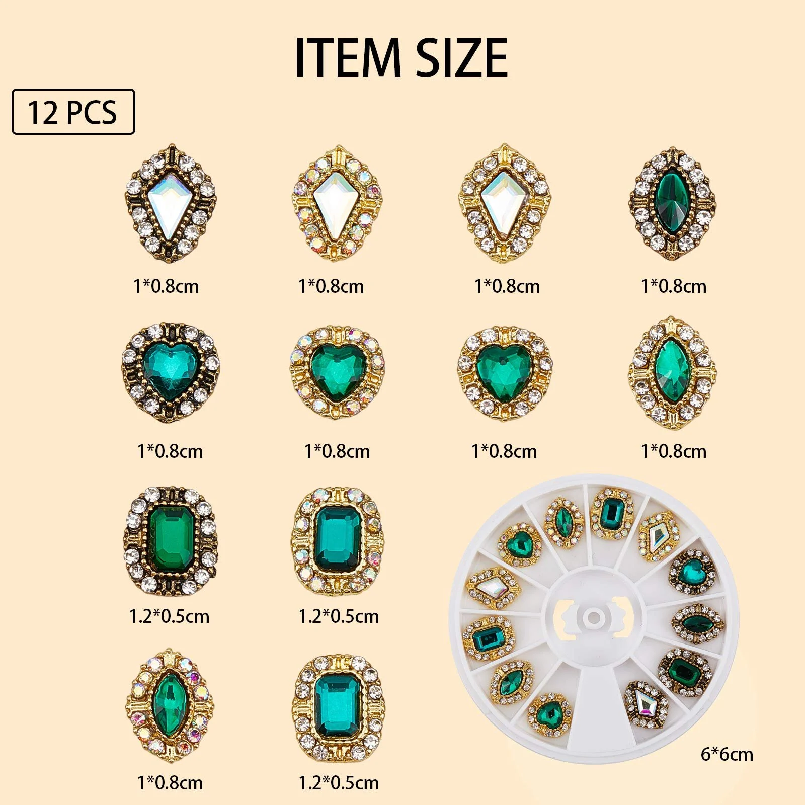 Стразы для ногтей NICENEEDED 12 штук, 3D украшения для ногтей с большими смешанными размерами, металлические кристаллы для ногтей, камни для женщин, девушек, DIY, принадлежности для дизайна ногтей (стиль 2), фото №2