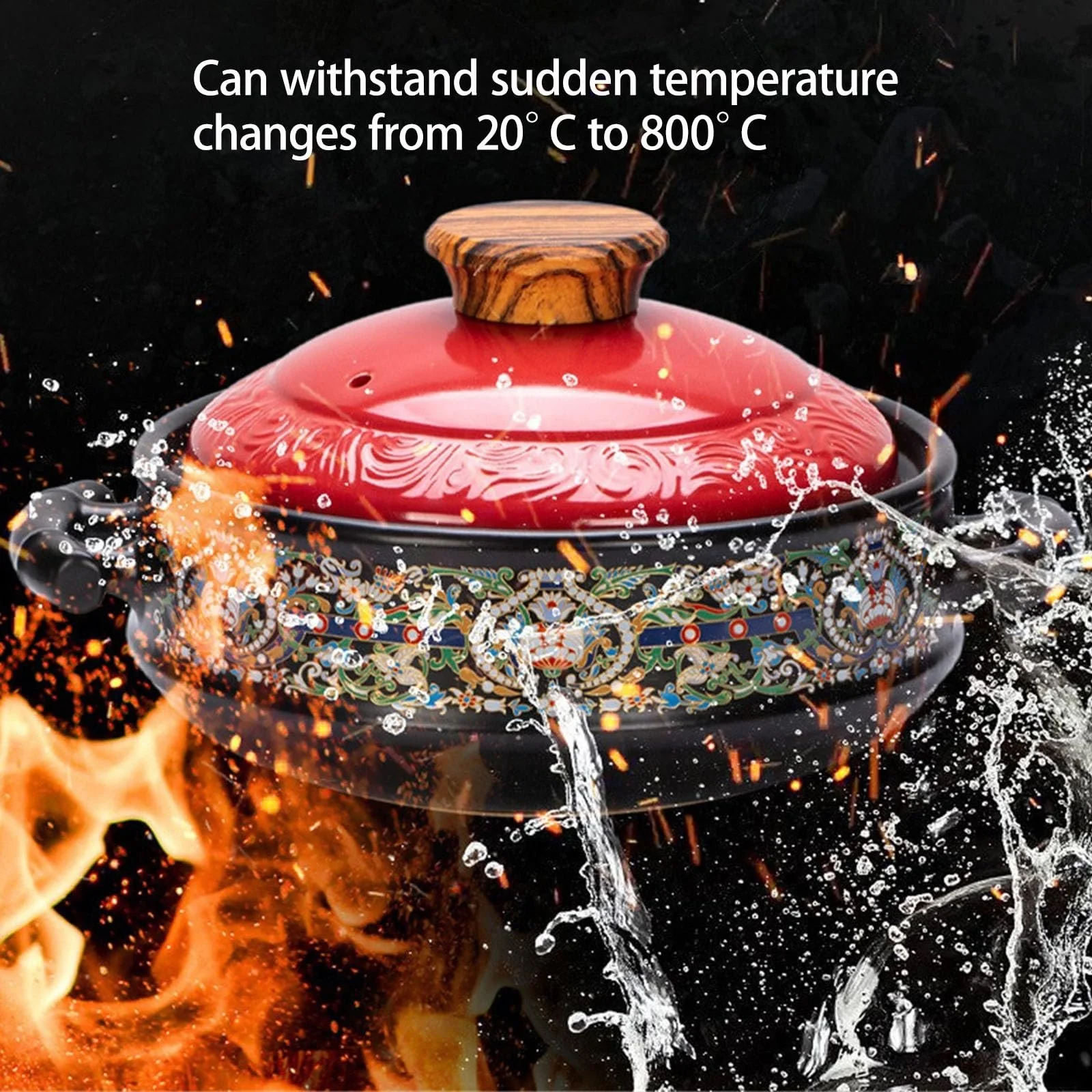 Керамічна каструля для запікання З кришкою Жаростійка Червона, фото №4