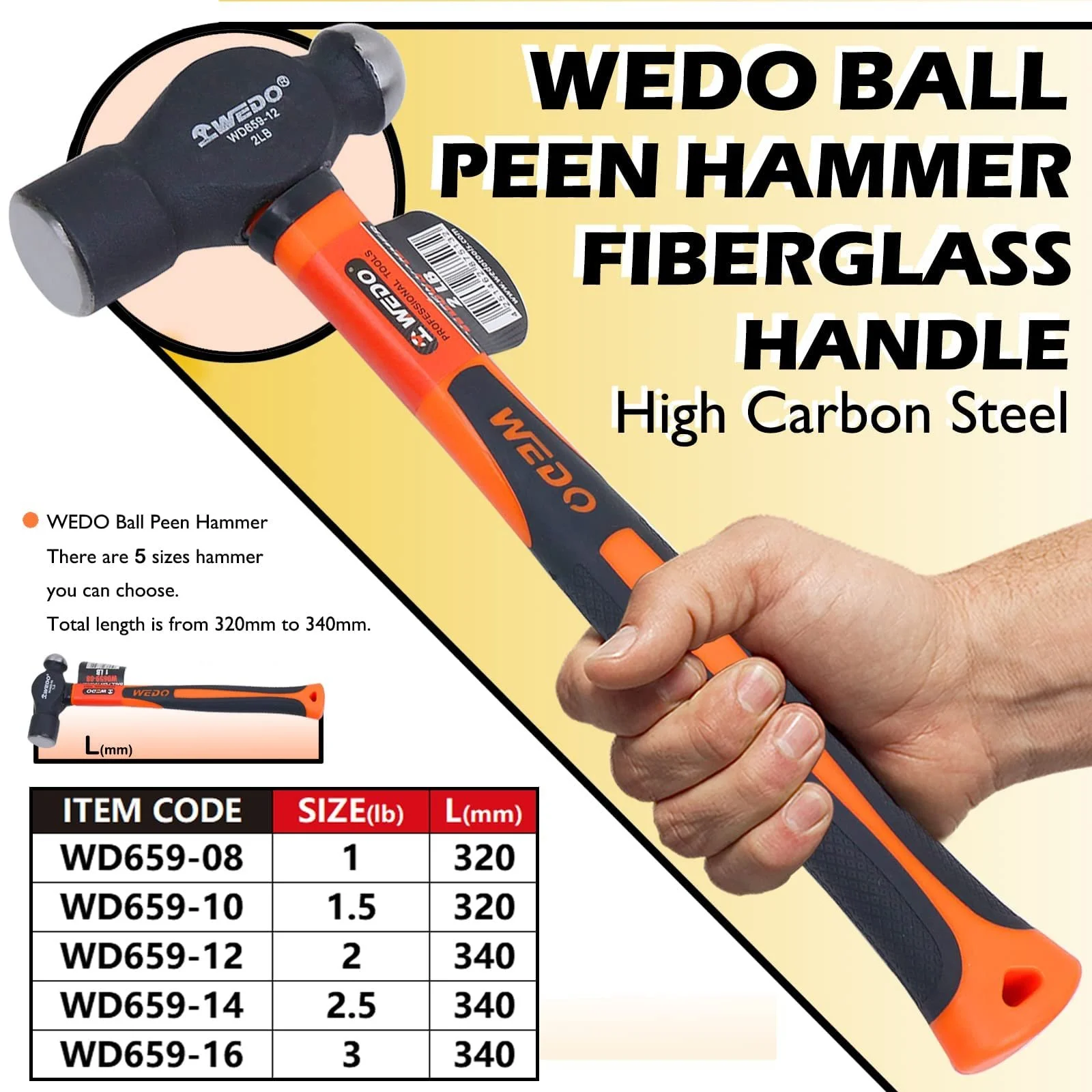 Молоток инженерный WEDO Ball Hammer 1125 g Carbon Steel 340 mm, фото №2
