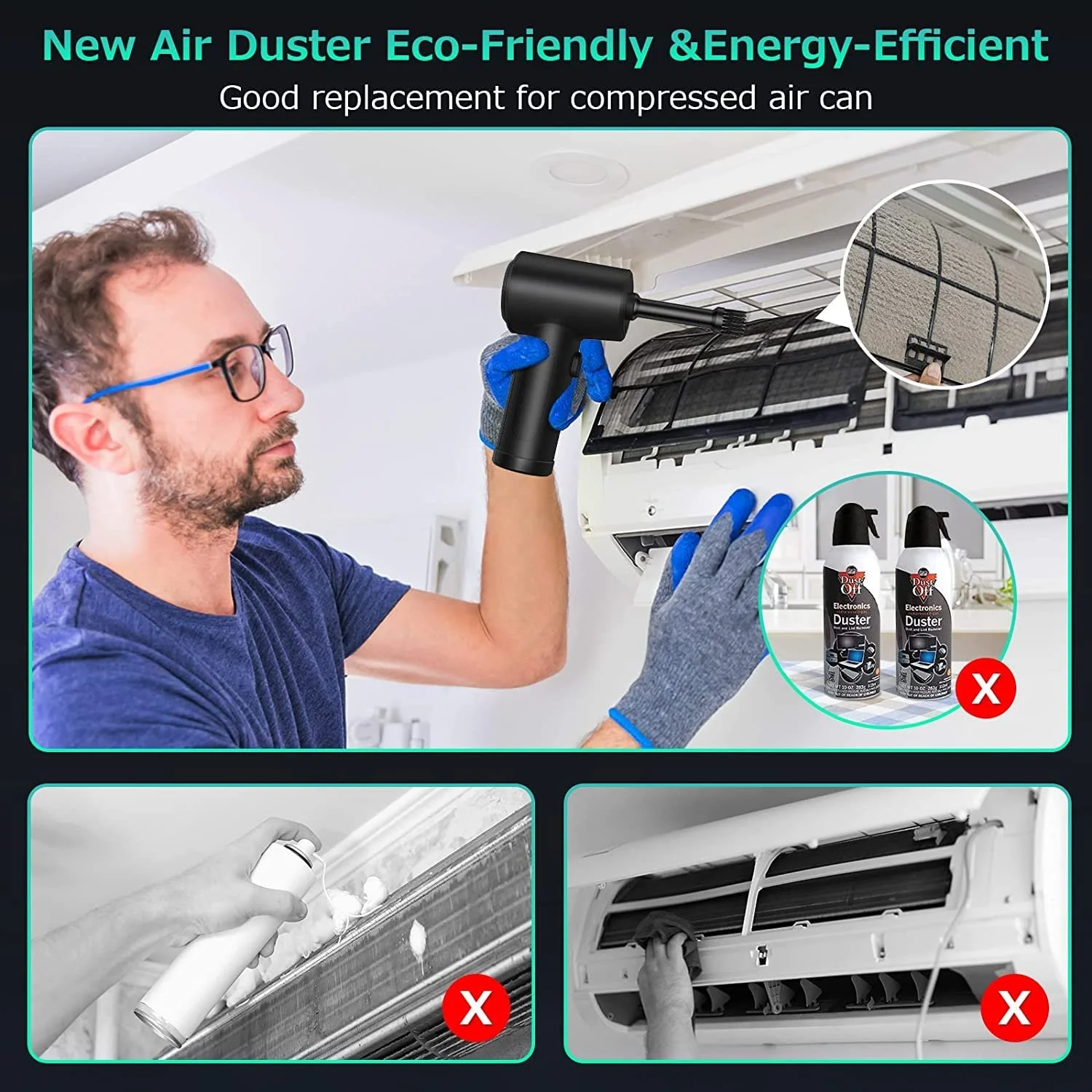 Аккумуляторный воздуходувка VANBAR 3-Speed 110 000 RPM 7600 mAh LED USB Quick Charge, фото №5