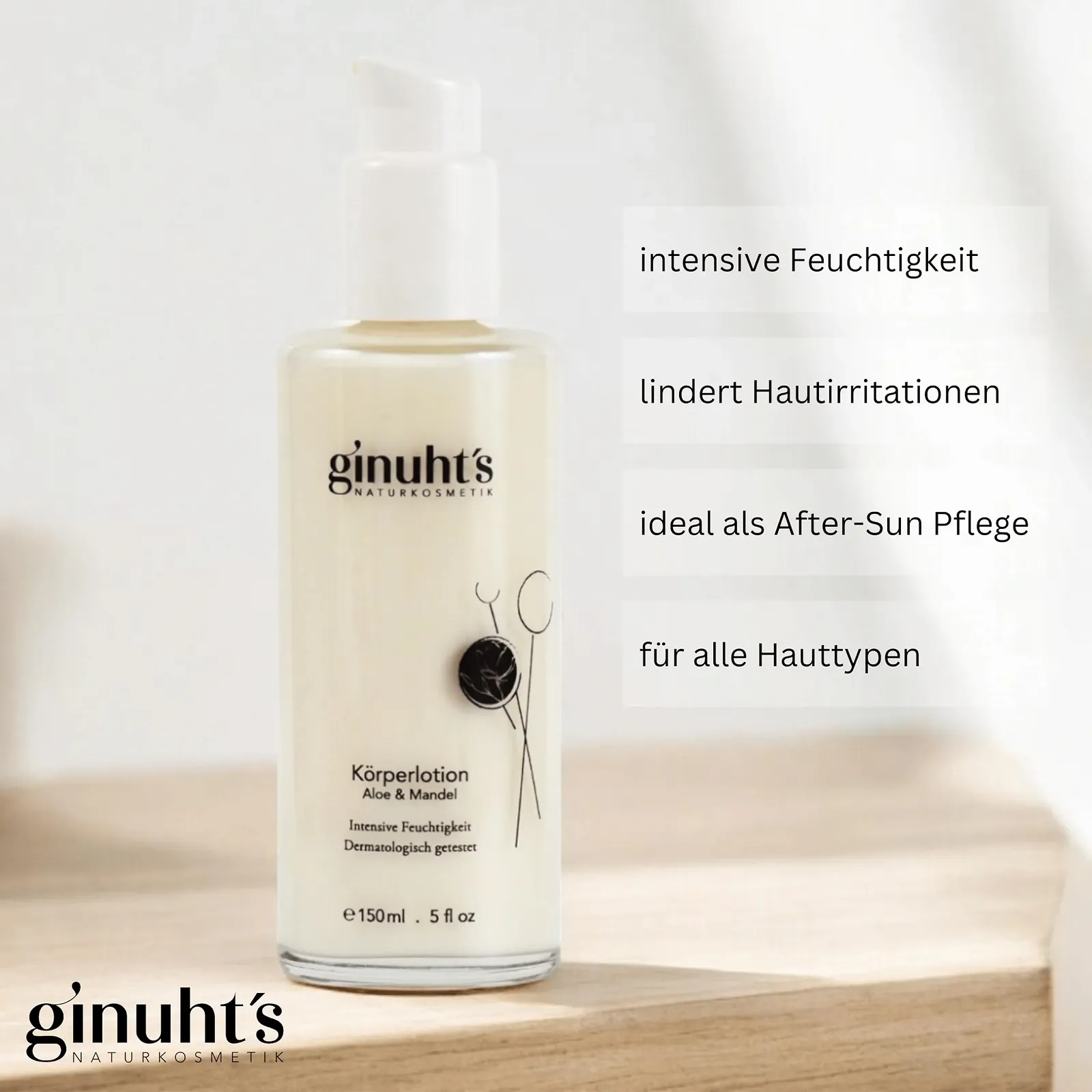 Лосьйон для тіла ginuht's NATURKOSMETIK, Інтенсивний догляд з алое вера та мигдалем, фото №3