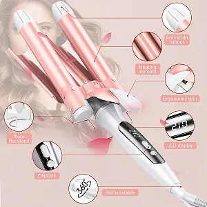 Потрійна плойка Curling Iron 3 Barrels 32 mm Wave Iron Керамічне покриття LCD дисплей synthetic.ua - Фото 1