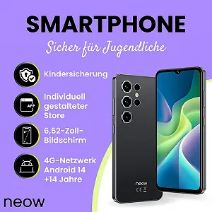 Смартфон Neow Safe + Android 15 4G 128GB 6.52" HD+ Black synthetic.ua - Фото 1