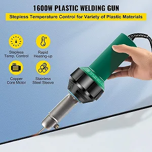 Аппарат для сварки ПВХ-мембран VEVOR VV-PWG-A08-02 / 1600 Вт / 40-600°C / Ручной / Для кровли / Зеленый synthetic.ua - Фото 1