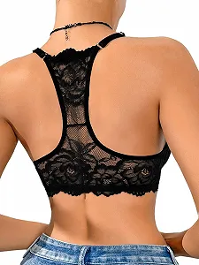 Бюстгальтер Bralette GORGLITTER Front Closure комфортный на косточках с глубоким вырезом и открытой спинкой прозрачное кружево однотонный synthetic.ua - Фото 1