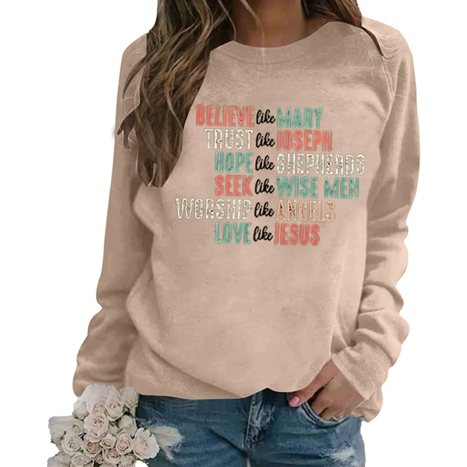 Женский Модный Рождественский Свитшот Забавный Рождественский Свитер с длинными рукавами и круглым вырезом Милая Рождественская рубашка с длинными рукавами Пуловер с круглым вырезом Свободная Женская Блузка Праздничный Подростковый Джемпер Топы, фото №4