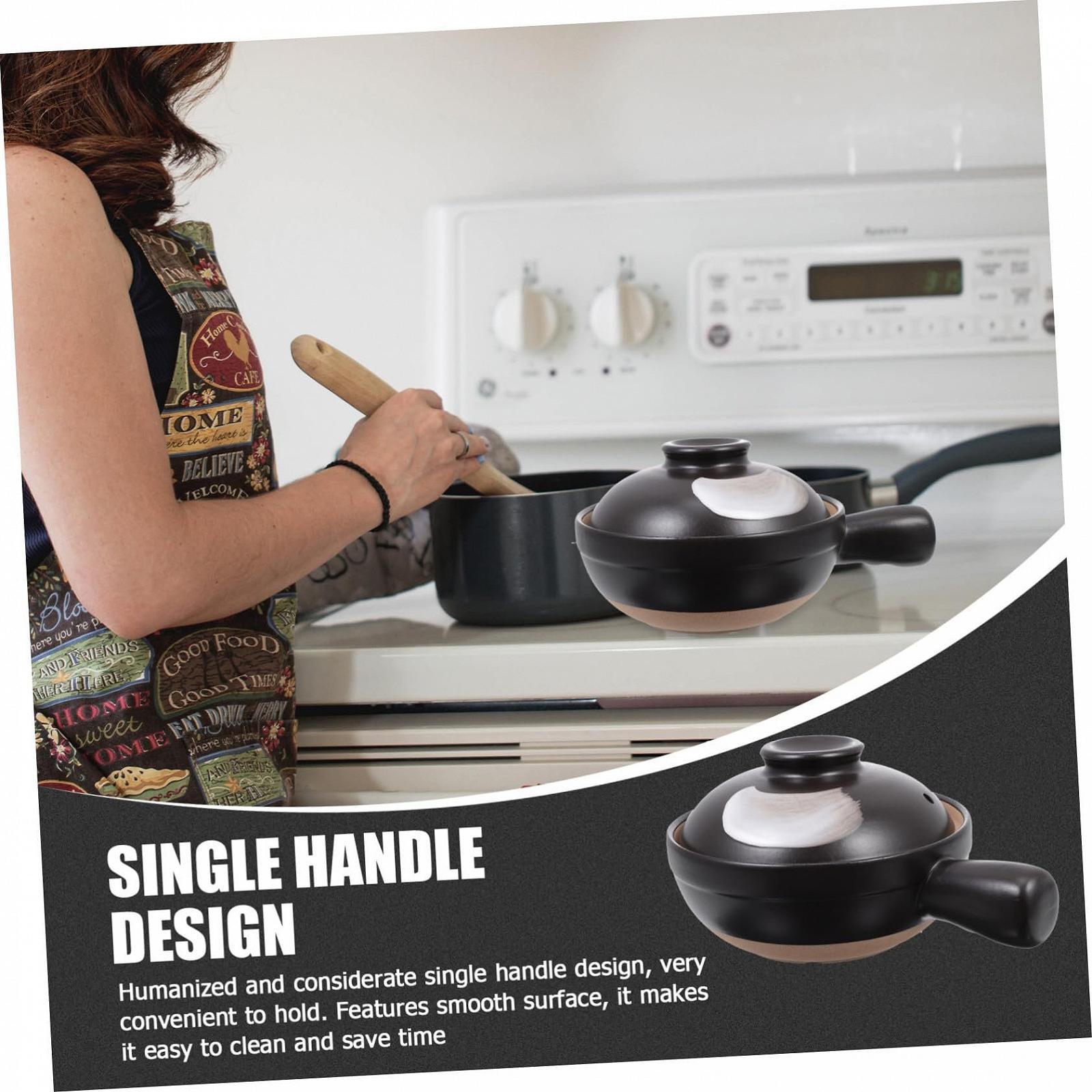 Керамическая кастрюля Homoyoyo с крышкой термостойкая для духовки с вентиляционным отверстием и ручкой, фото №5