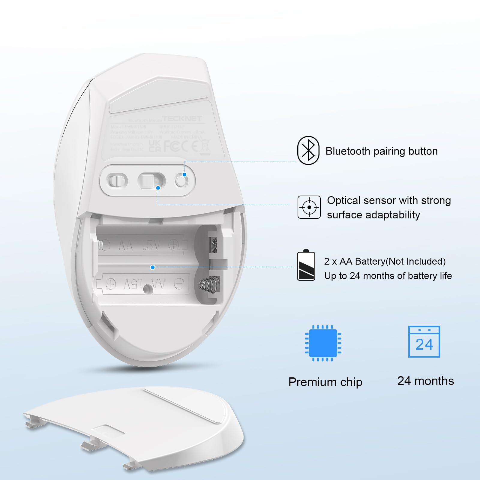 Мышь Bluetooth TECKNET Беспроводная 3200 DPI Белая, фото №6