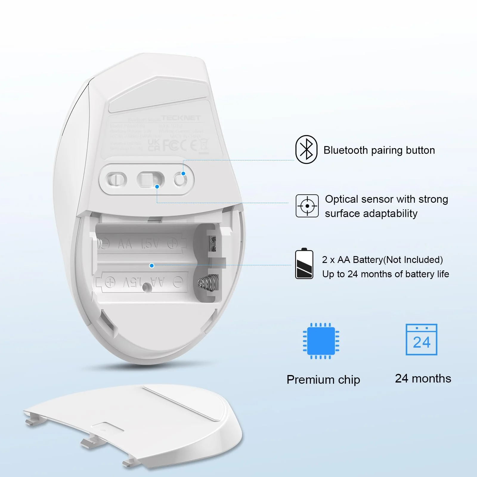 Миша Bluetooth TECKNET Бездротова 3200 DPI Біла, фото №6