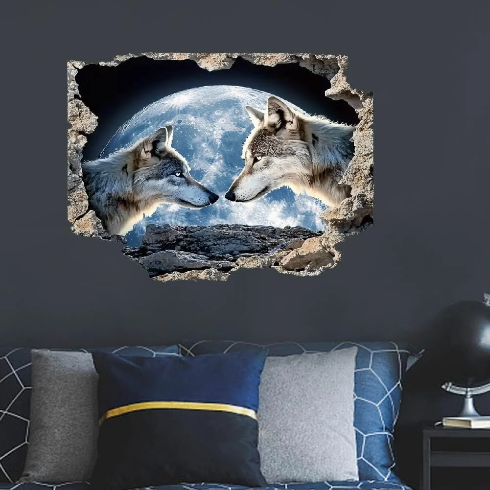 Наклейка на стіну SUPERDANT 3D Вовк та місяць Лісові тварини Вінілова 90 x 60 см, фото №3