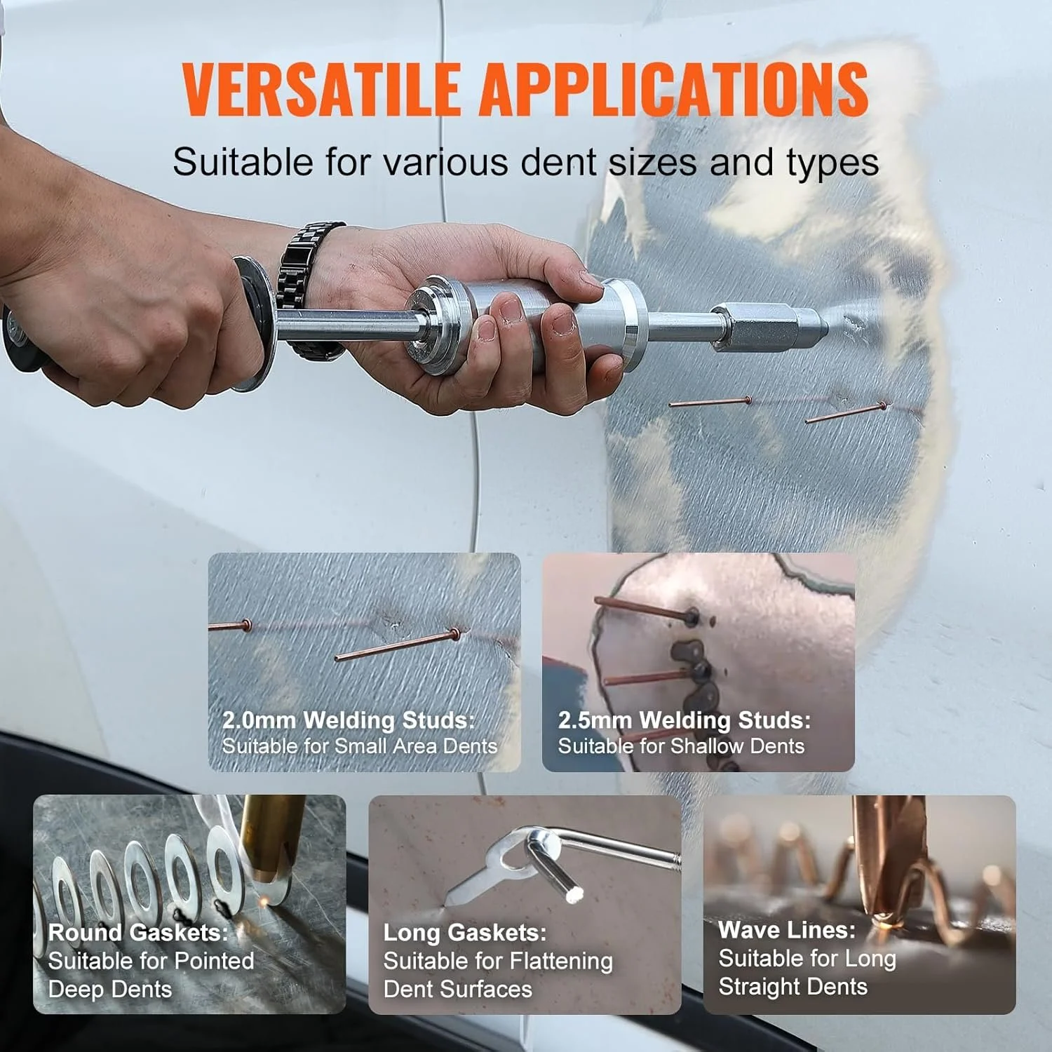 Комплект для видалення вм'ятин на кузові VEVOR Tire Nail Work / 800 Вт / 230V 50Hz / 5 режимів зварювання / Жовтий, фото №5 Комплект для видалення вм'ятин на кузові VEVOR Tire Nail Work / 800 Вт / 230V 50Hz / 5 режимів зварювання / Жовтий, фото №5