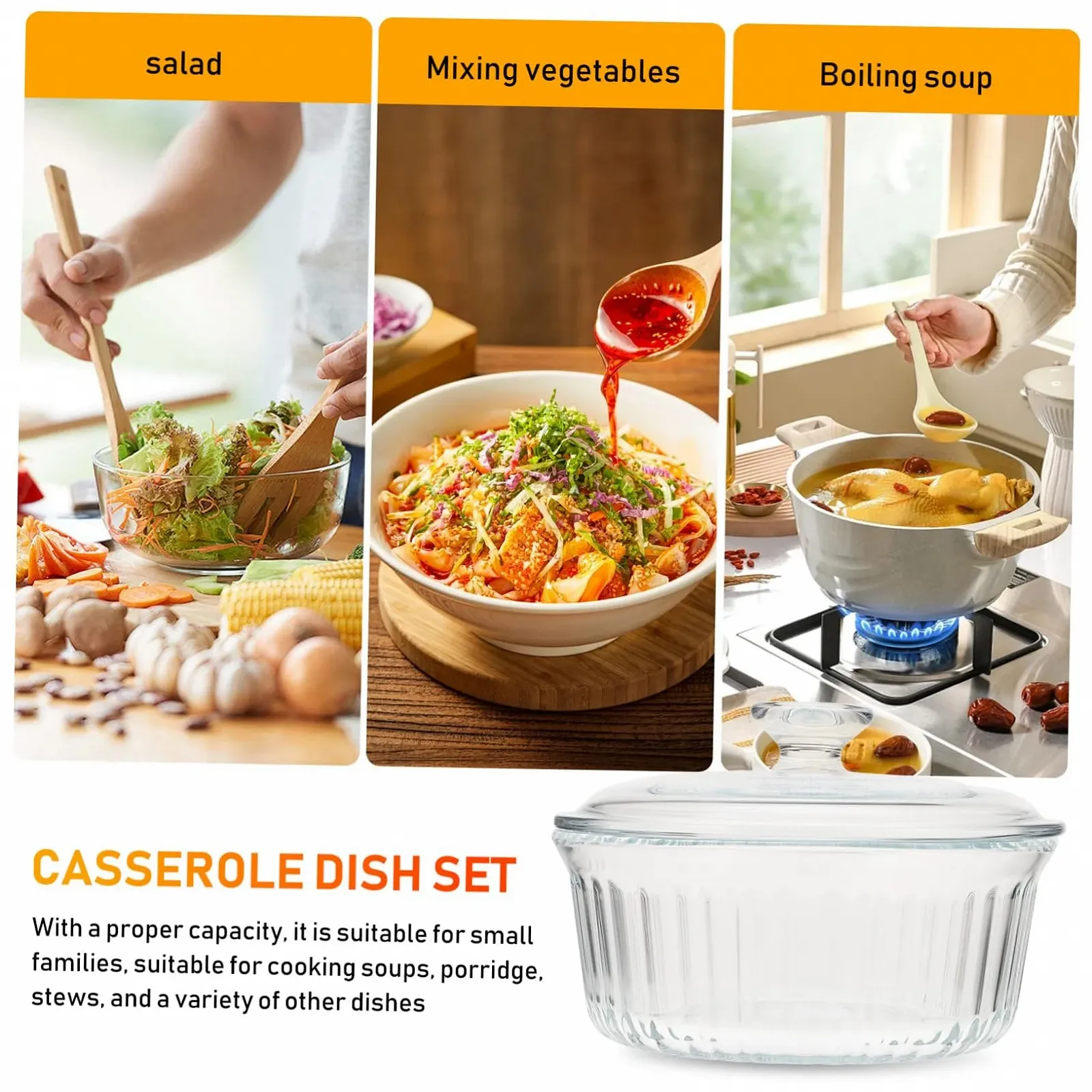 Форма для запікання Luxshiny Скляна Кругла з кришкою Боросилікатна Прозора, фото №3