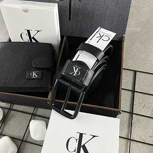 Подарунок для чоловіка шкіряний ремінь і гаманець Calvin Klein в подарунковій коробці synthetic.ua - Фото 1