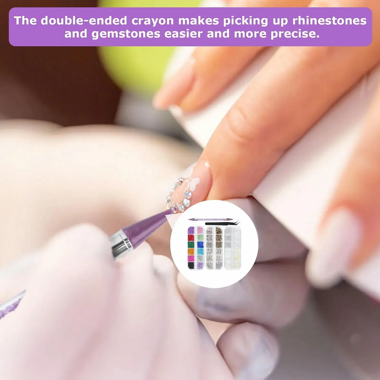 Стразы для ногтей 5200 штук, наклейки для ногтей, стразы для ногтей, плоские бусины с пинцетом и набор указательных ручек для ногтей/одежды/чехлов для телефонов, фото №7