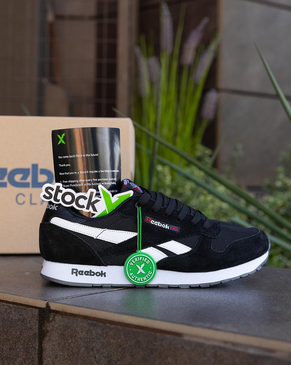 Мужские кроссовки Reebok Classic Leather бело черные демисезонные замшевые кроссы рибок для спорта, фото №9