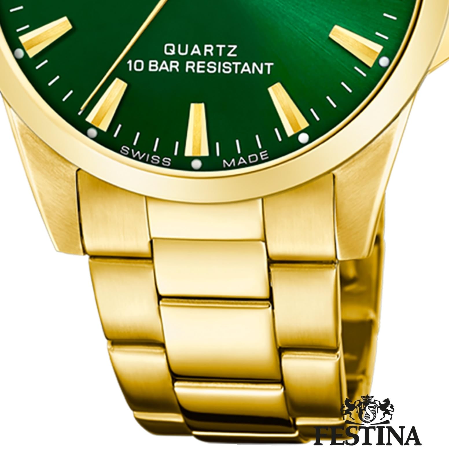 Часы Festina Swiss Made F20044/5 Мужские Золотой Зелёный Циферблат Браслет, фото №3 Часы Festina Swiss Made F20044/5 Мужские Золотой Зелёный Циферблат Браслет, фото №3