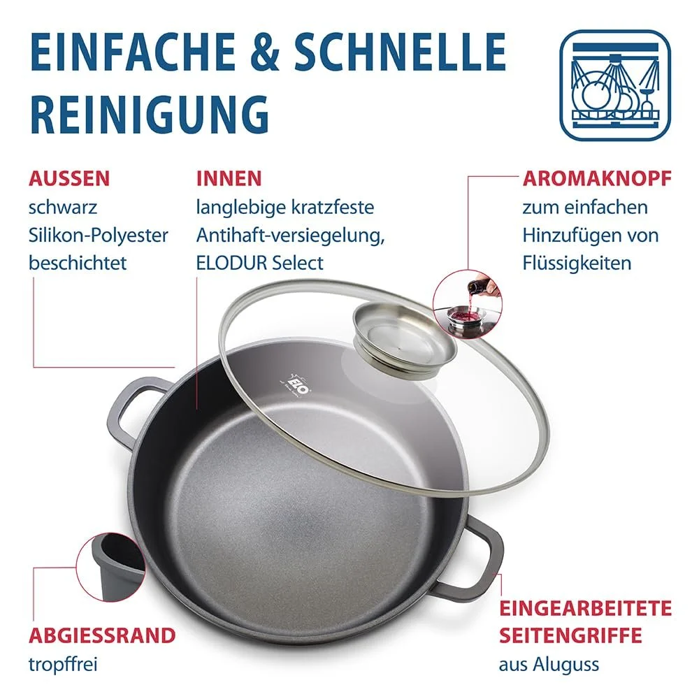 Каструля-сотейник ELO 32 cm литий алюміній антипригарна з кришкою Чорна, фото №5