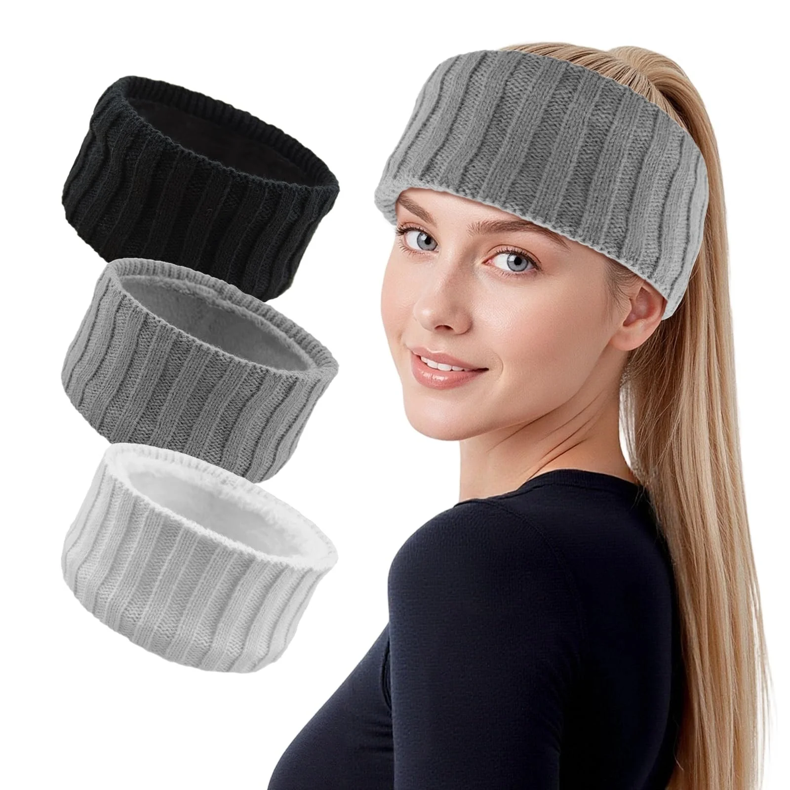 Набір із 3 зимових жіночих пов'язок на голову, фото №1