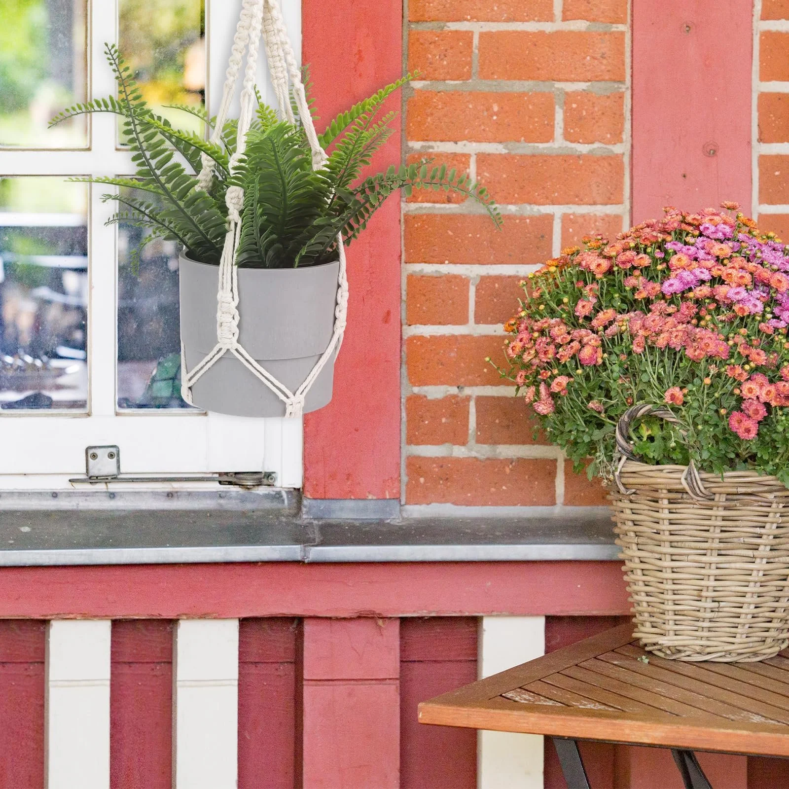 Підвісне кашпо макраме 2 шт. Boho Бавовняний плетений тримач без китиць з металевими кільцями 50 см (20 дюймів) Hydra, фото №6