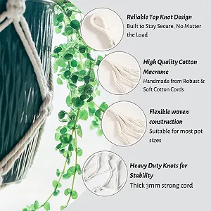 Набор макраме-подвесов для растений 4 шт. Хлопок Бохо стиль Белый с гачками synthetic.ua - Фото 1