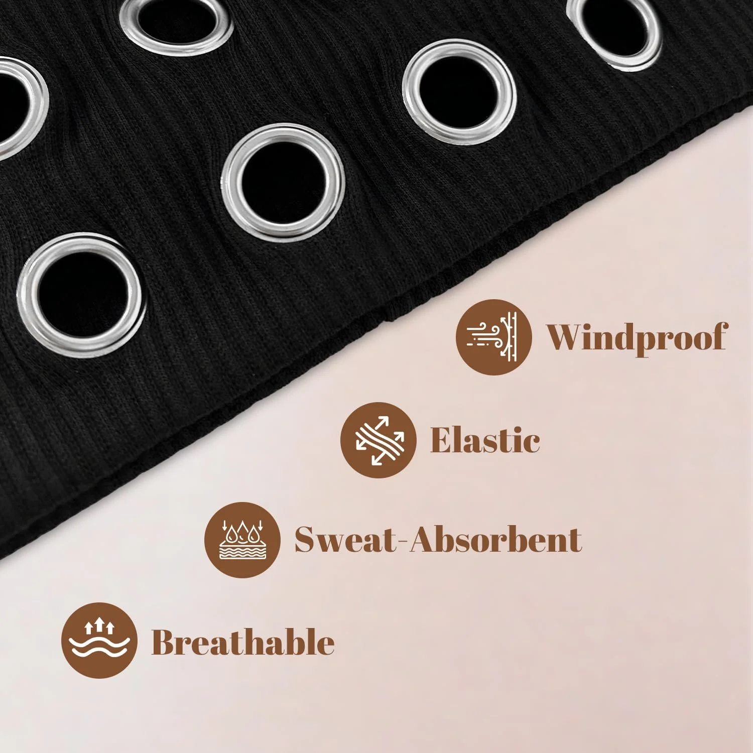 Пов'язка на голову еластична з порожнистими люверсами Широка, фото №3