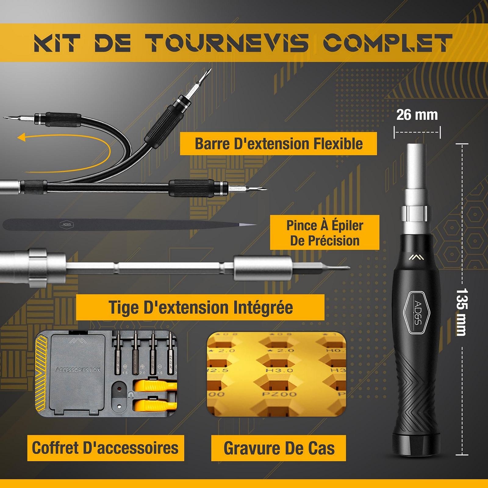 Набір викруток AD&S Precision 145 в 1 Hexagonal Професійна якість для ремонту та обслуговування електроніки Включає 116 CRV бит, 4 довгі S2 бит, аксесуари та міцний футляр, фото №3